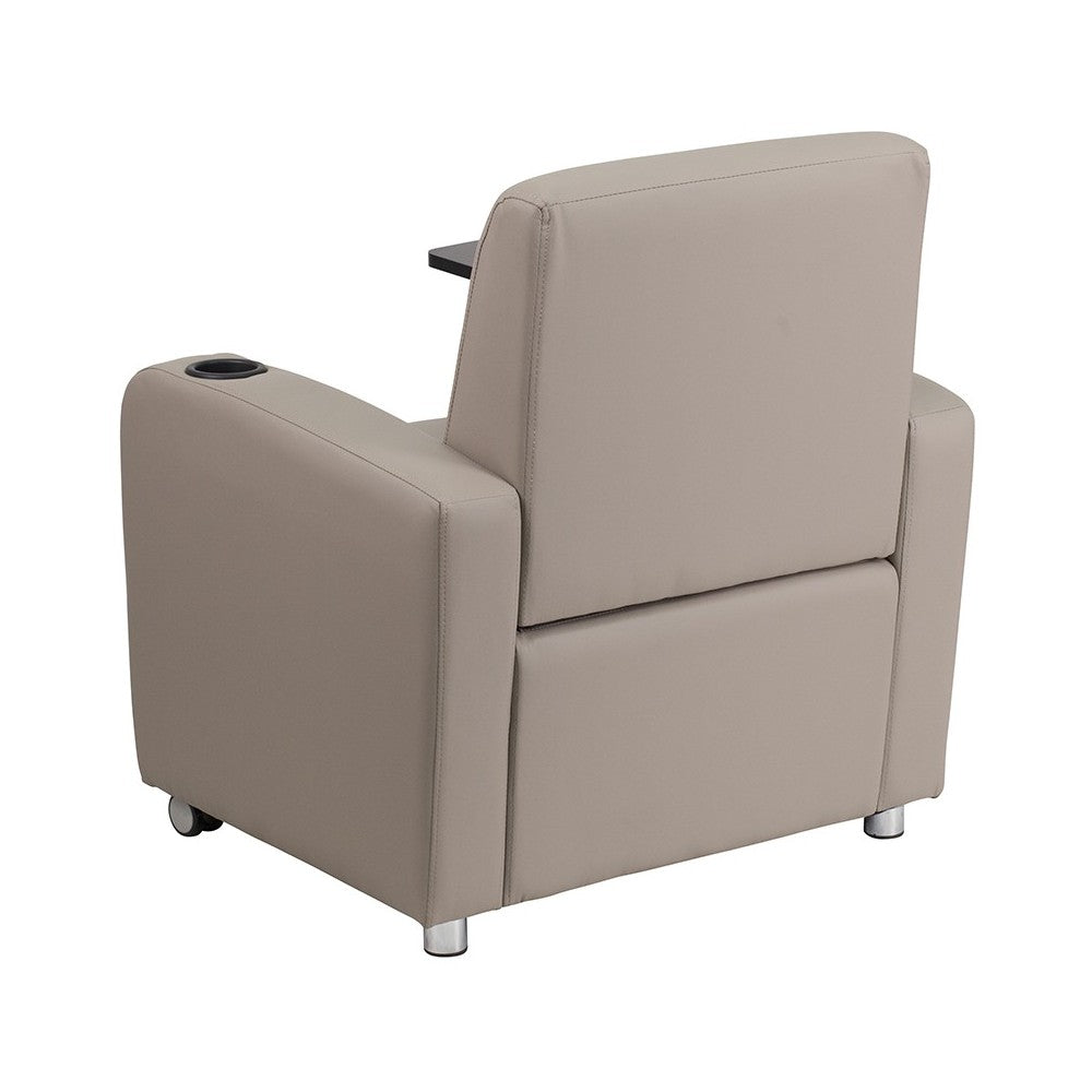 Gray LeatherSoft Guest Chair with Tablet Arm, Front Wheel Casters and Cup Holder