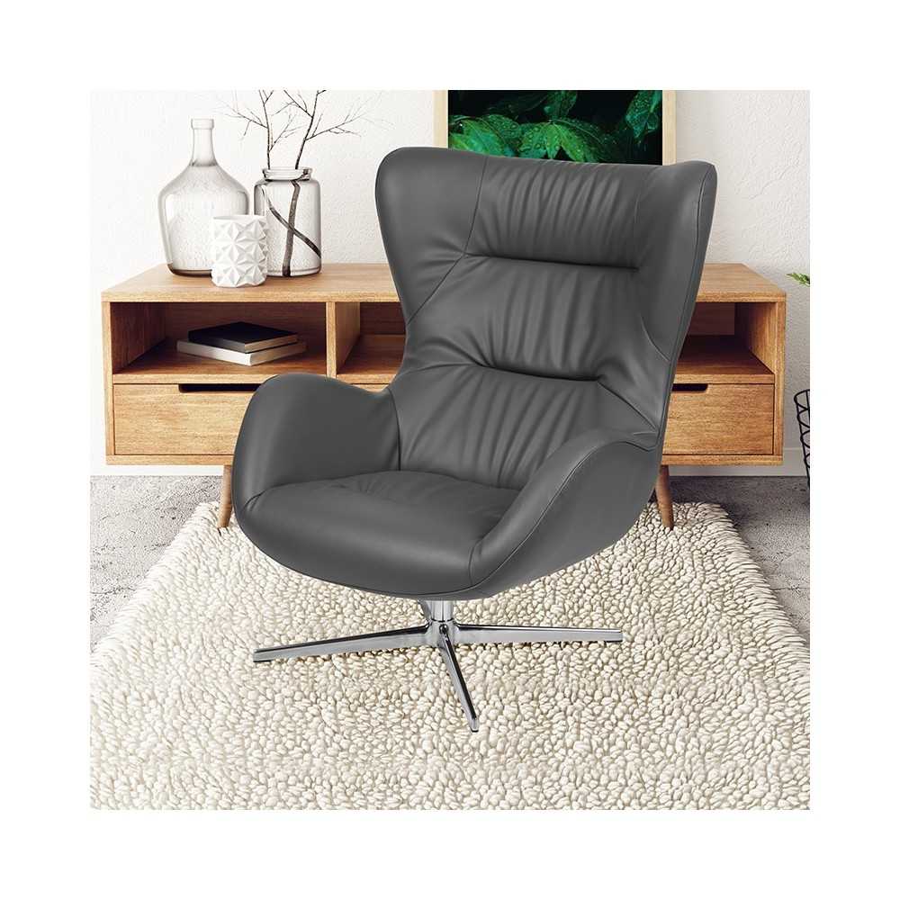 Gray LeatherSoft Swivel Wing Chair