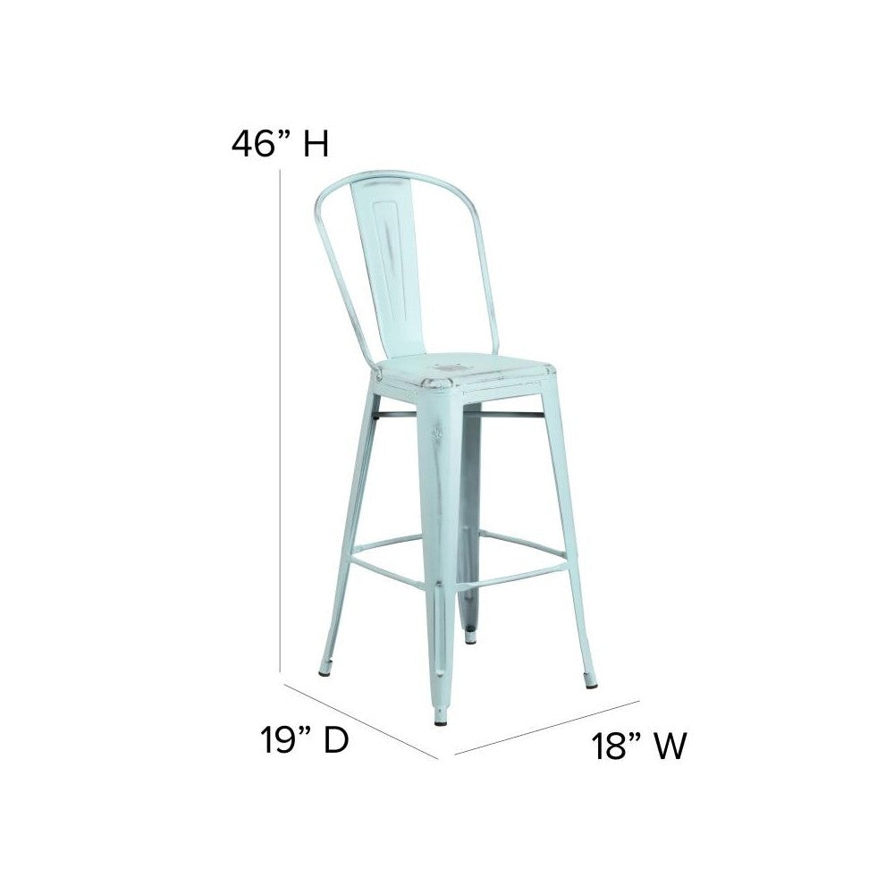Green-Bl Metal Stool-Gray Seat