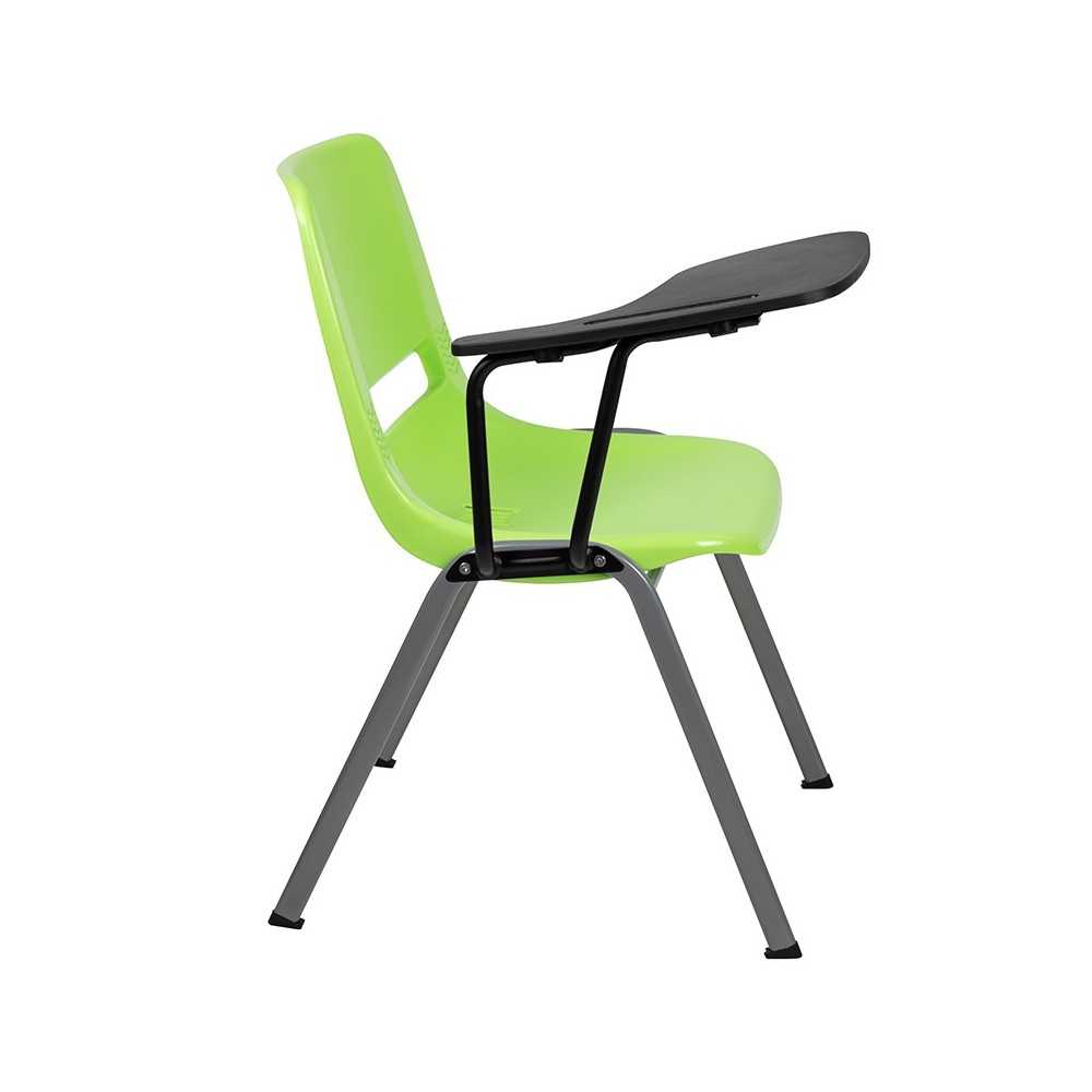 Green Ergonomic Shell Chair with Right Handed Flip-Up Tablet Arm