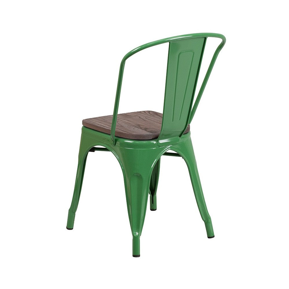 Green Metal Stackable Chair with Wood Seat