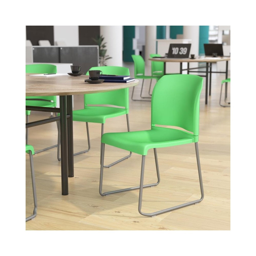 Green Plastic Sled Stack Chair