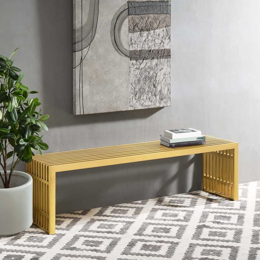 Gridiron Large Stainless Steel Bench, Gold