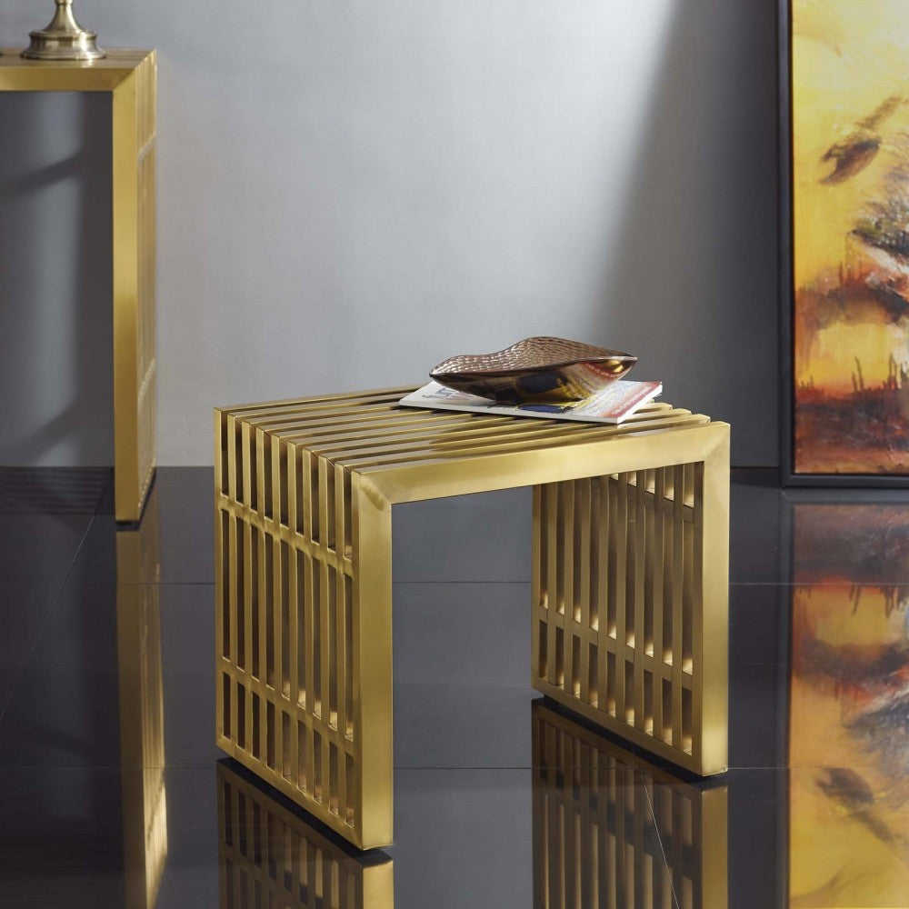 Gridiron Small Stainless Steel Bench, Gold