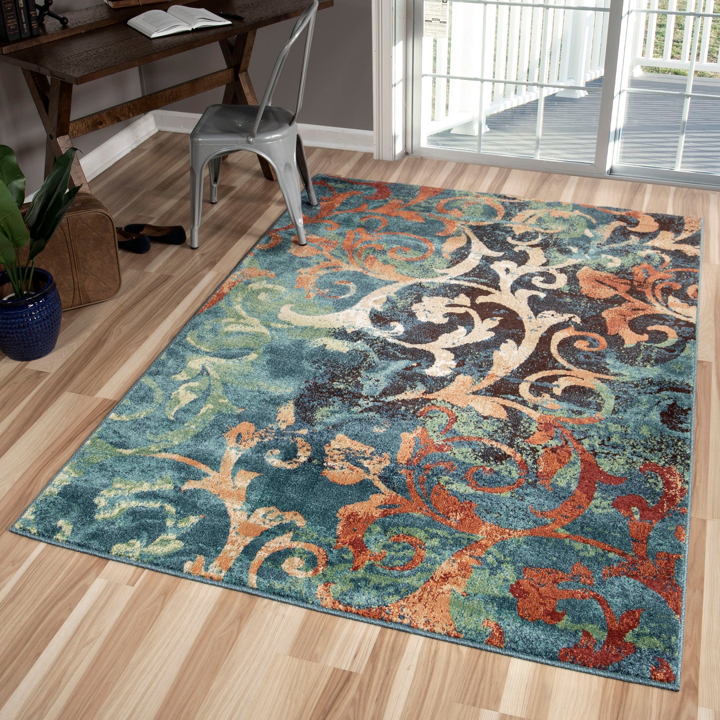 Orian Spoleto Watercolor Scroll Multi 94"X130"