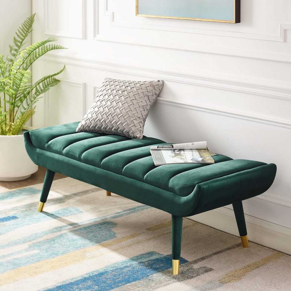 Guess Channel Tufted Performance Velvet Accent Bench, Green