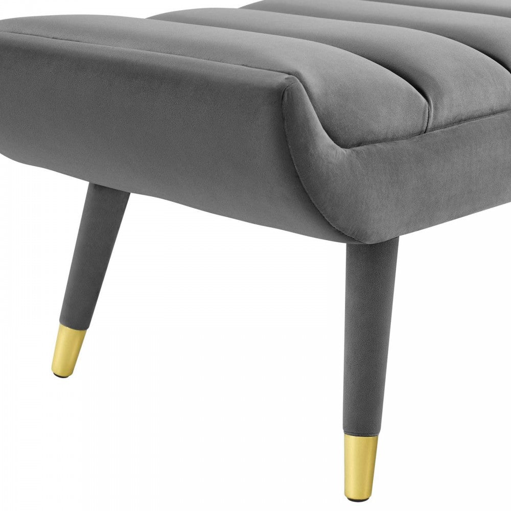Guess Channel Tufted Performance Velvet Accent Bench, Gray