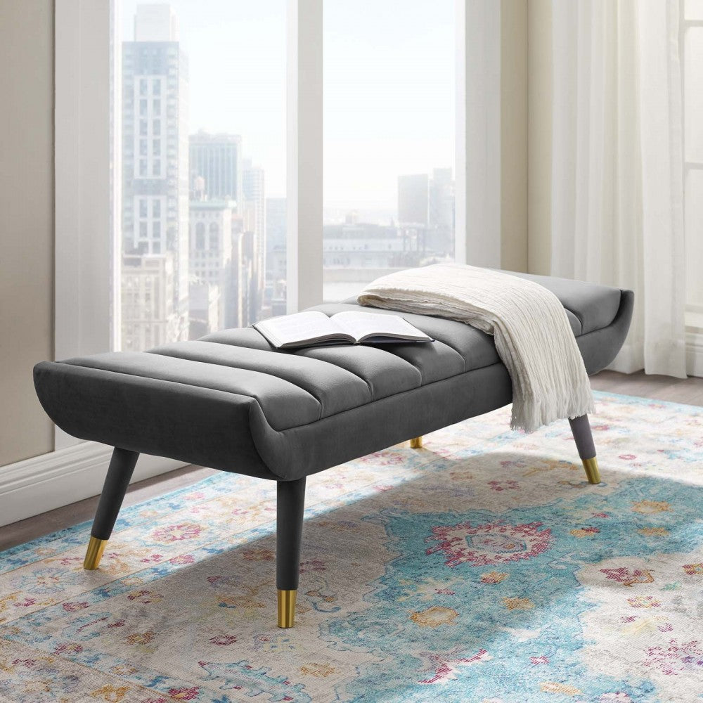 Guess Channel Tufted Performance Velvet Accent Bench, Gray