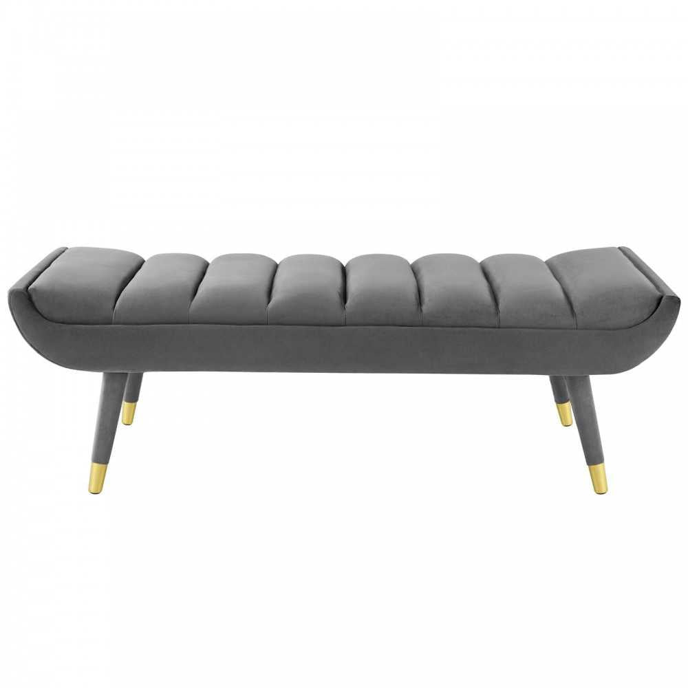 Guess Channel Tufted Performance Velvet Accent Bench, Gray