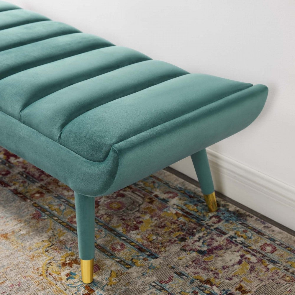 Guess Channel Tufted Performance Velvet Accent Bench, Teal