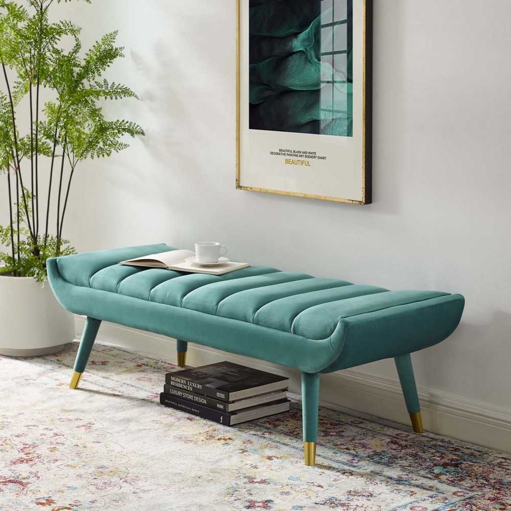 Guess Channel Tufted Performance Velvet Accent Bench, Teal