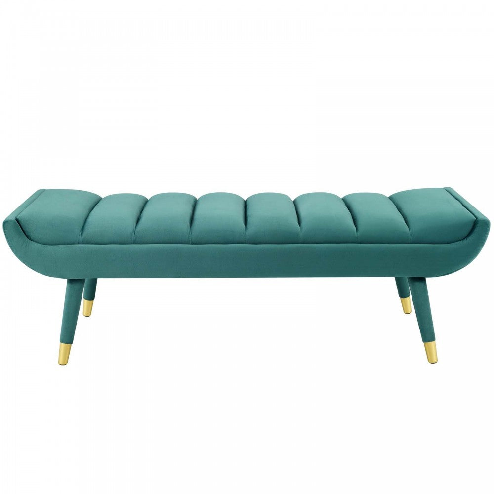 Guess Channel Tufted Performance Velvet Accent Bench, Teal