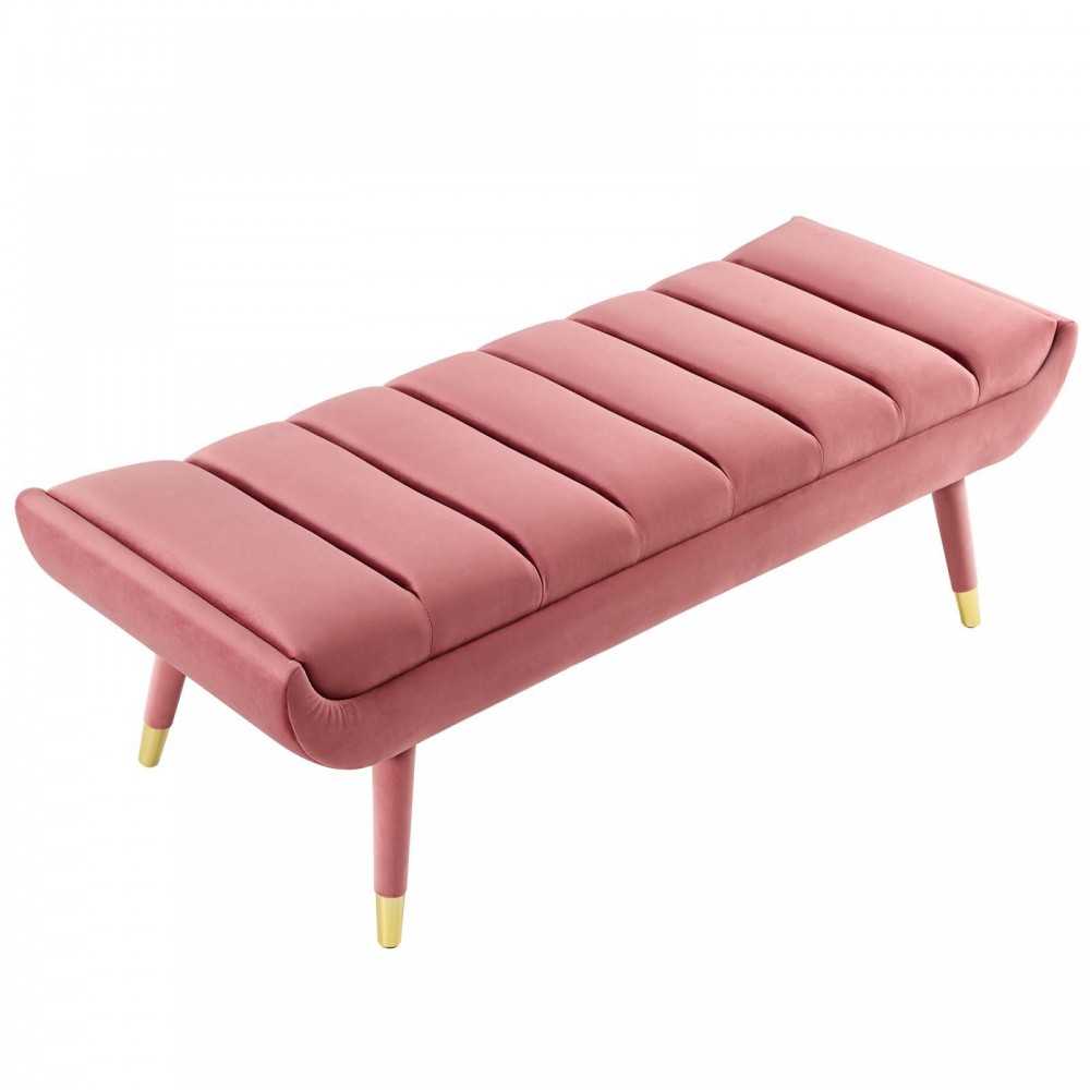 Guess Channel Tufted Performance Velvet Accent Bench, Dusty Rose