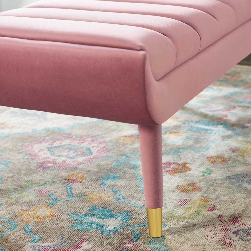 Guess Channel Tufted Performance Velvet Accent Bench, Dusty Rose