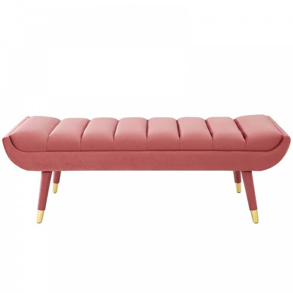 Guess Channel Tufted Performance Velvet Accent Bench, Dusty Rose