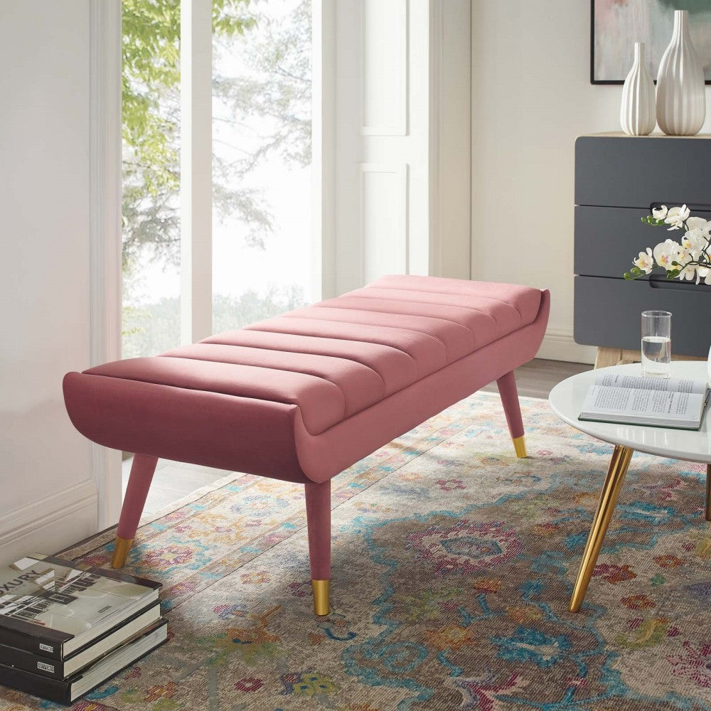 Guess Channel Tufted Performance Velvet Accent Bench, Dusty Rose