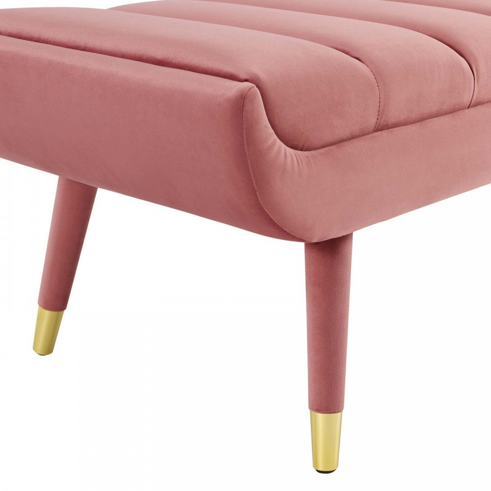 Guess Channel Tufted Performance Velvet Accent Bench, Dusty Rose