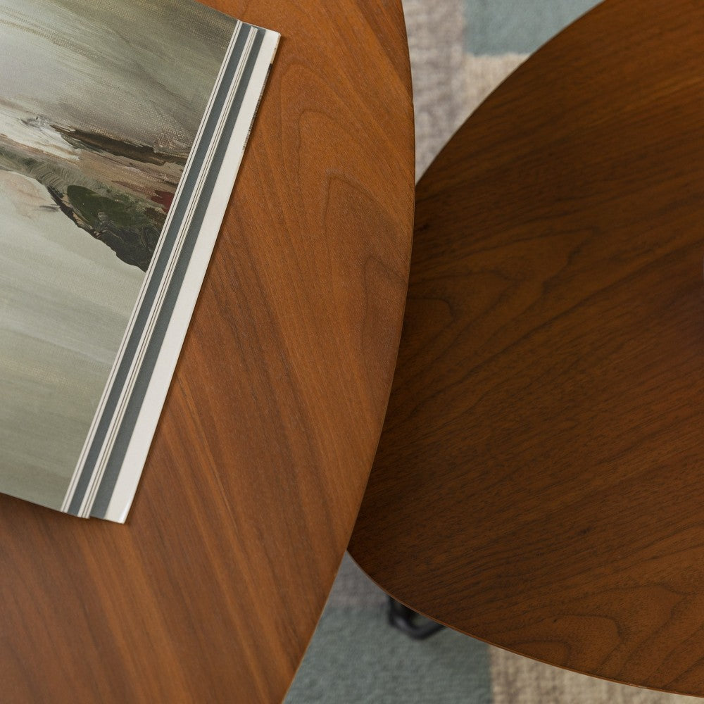 Guitar Pick Hairpin Leg Mid Century Modern Nesting Coffee Table Set - Walnut