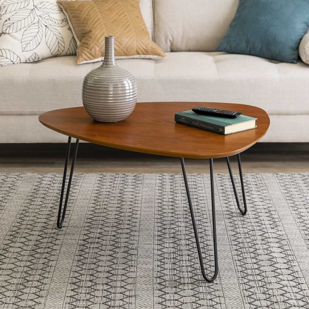 Guitar Pick Hairpin Leg Mid Century Modern Wood Coffee Table - Walnut