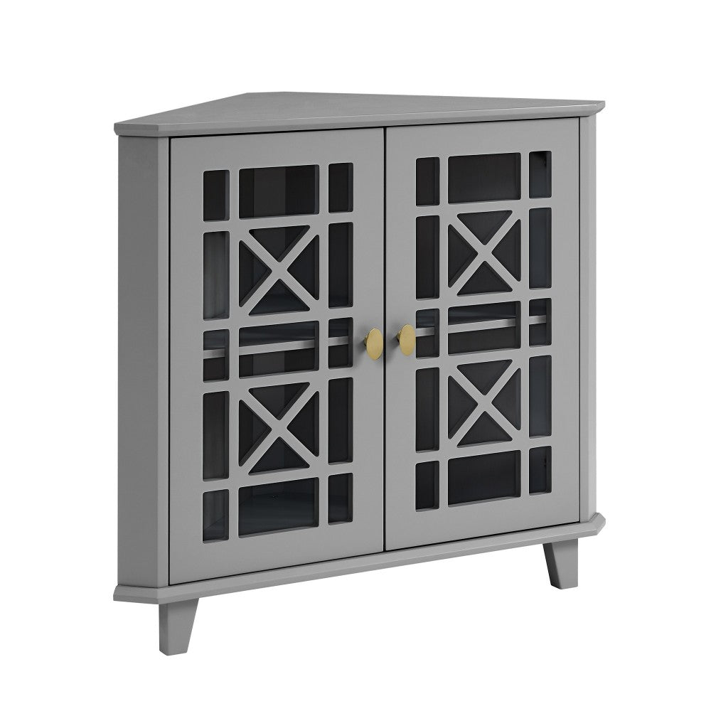 Gwen Fretwork Corner Accent Cabinet - Gray