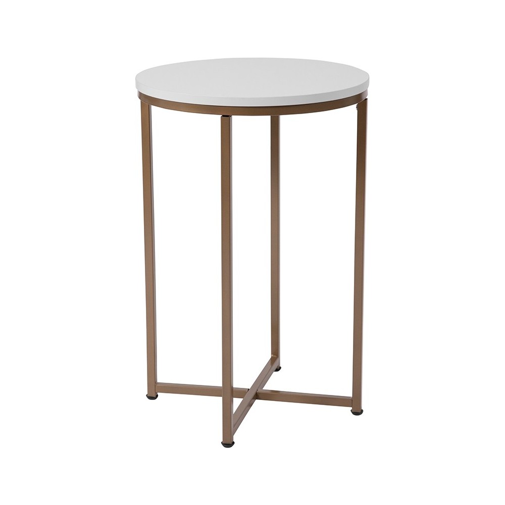 Hampstead Collection White End Table with Matte Gold Frame