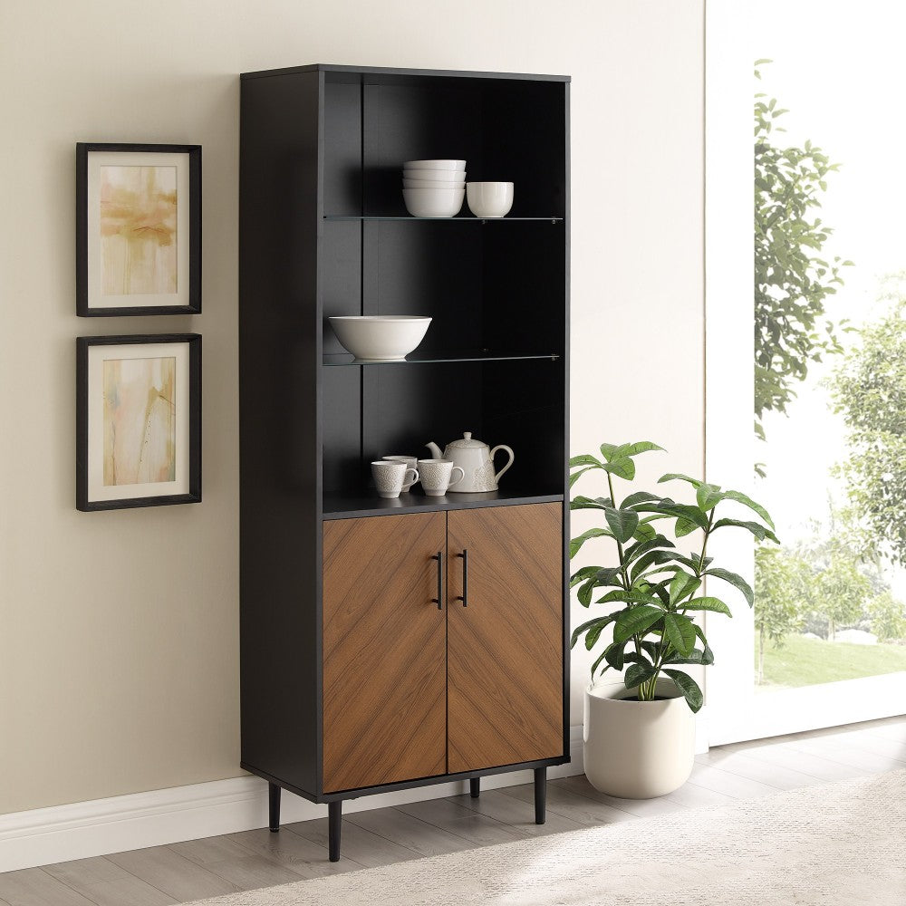 Hampton 68" Bookmatch Doors Two-Tone Hutch - Solid Black
