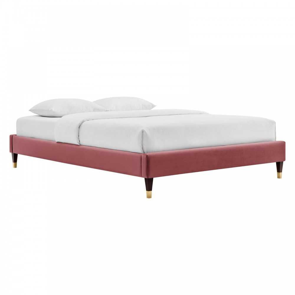 Harlow Full Performance Velvet Platform Bed Frame, Dusty Rose
