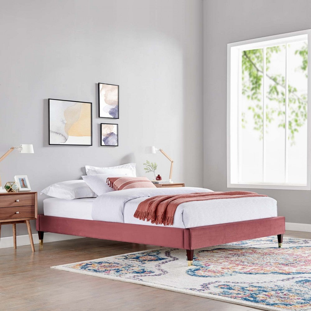 Harlow Full Performance Velvet Platform Bed Frame, Dusty Rose