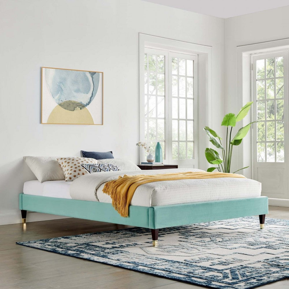 Harlow Full Performance Velvet Platform Bed Frame, Mint
