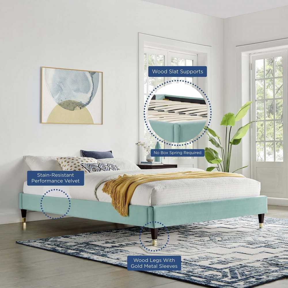 Harlow Full Performance Velvet Platform Bed Frame, Mint