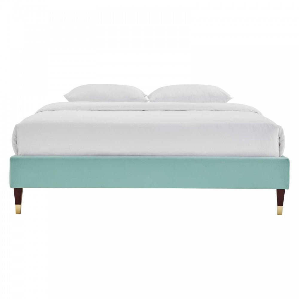 Harlow Full Performance Velvet Platform Bed Frame, Mint