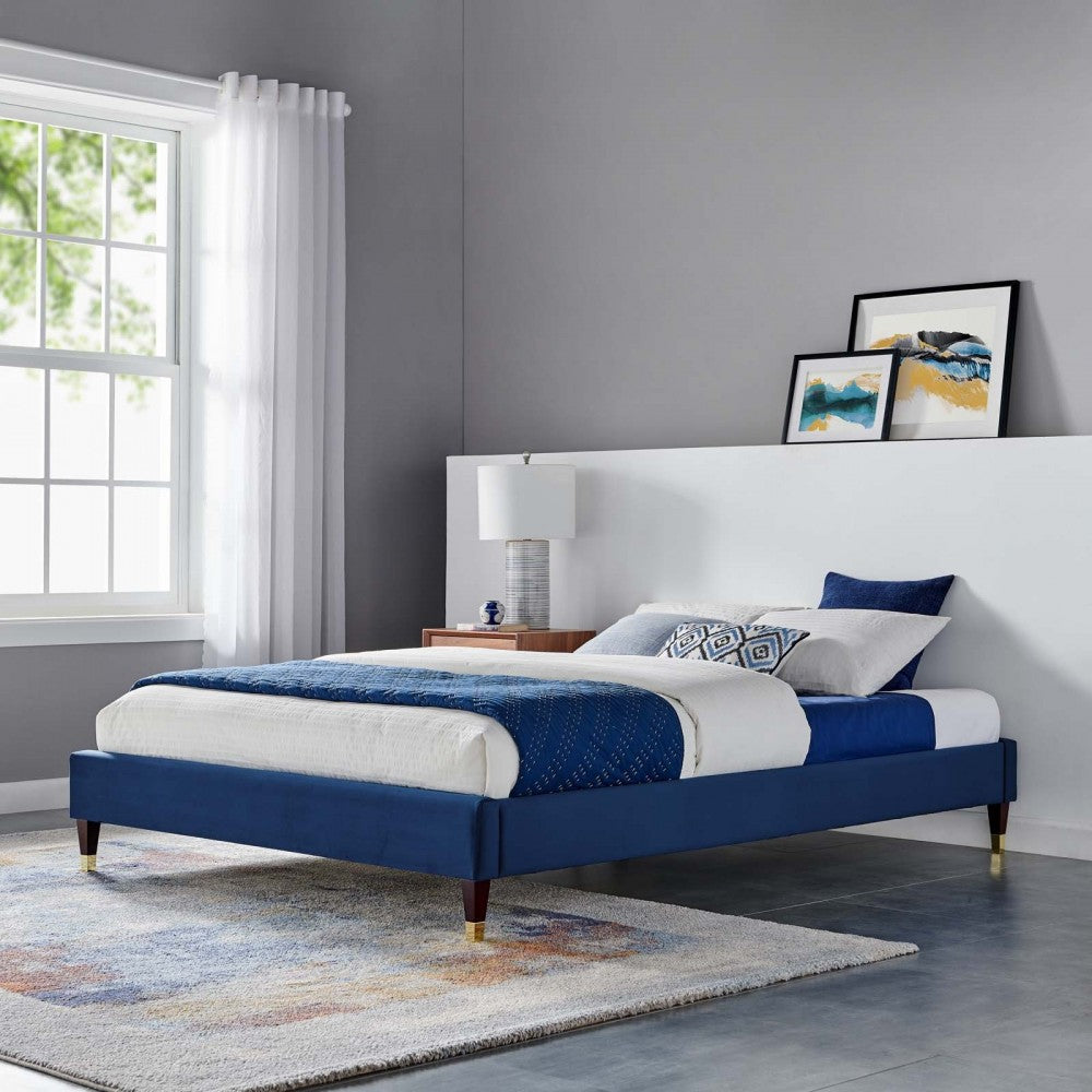 Harlow Full Performance Velvet Platform Bed Frame, Navy