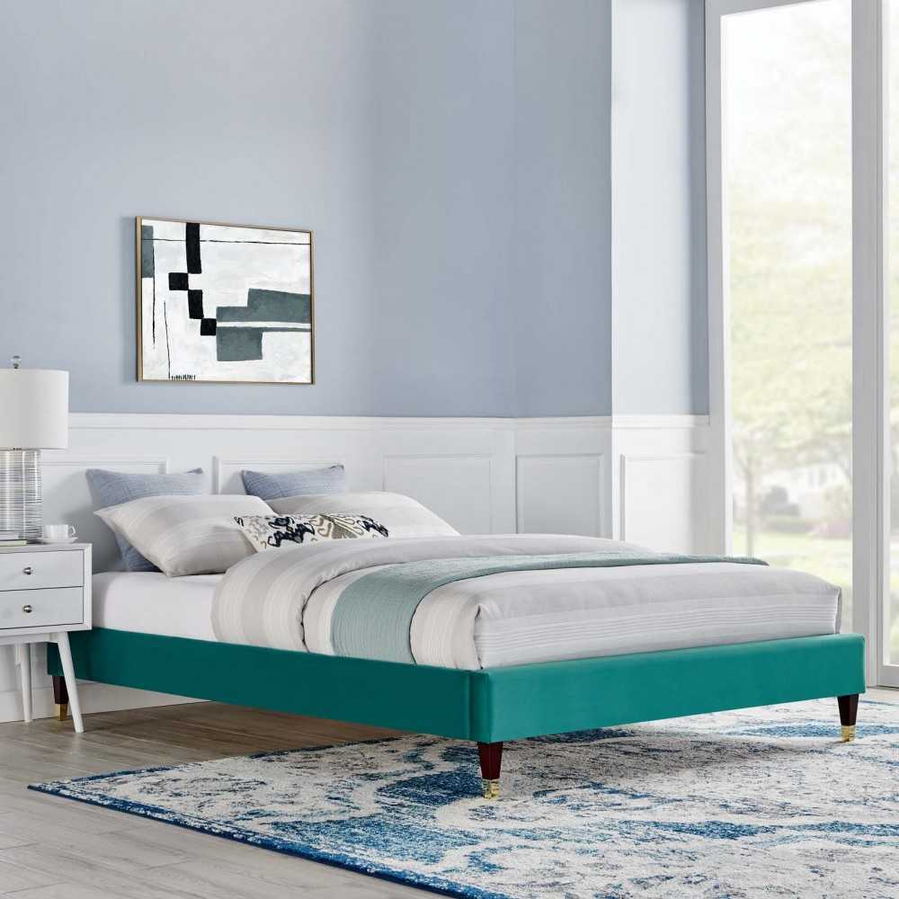 Harlow Full Performance Velvet Platform Bed Frame, Teal