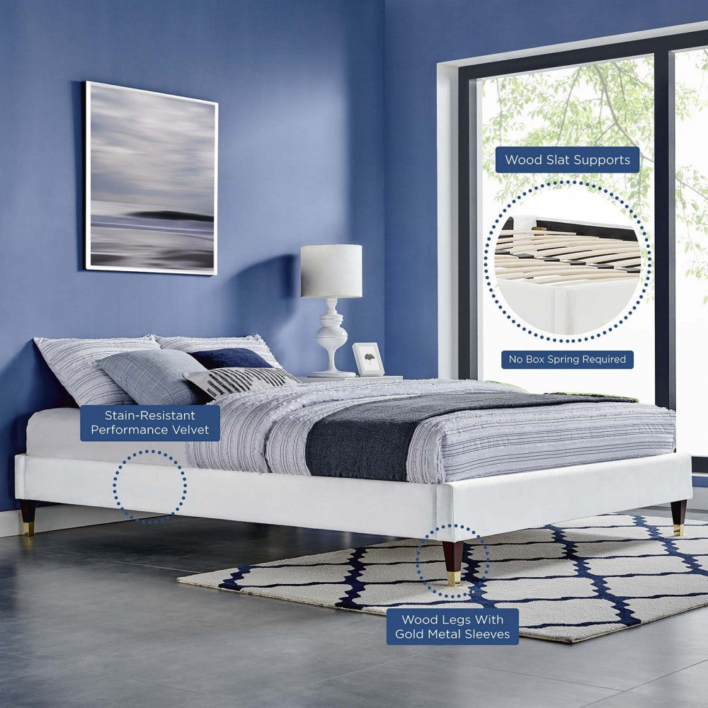 Harlow Full Performance Velvet Platform Bed Frame, White