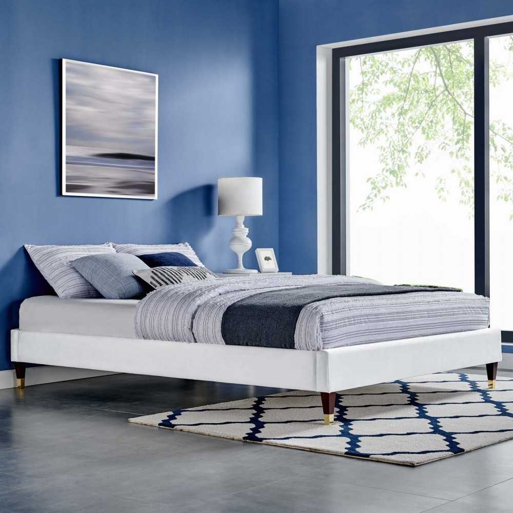 Harlow Full Performance Velvet Platform Bed Frame, White