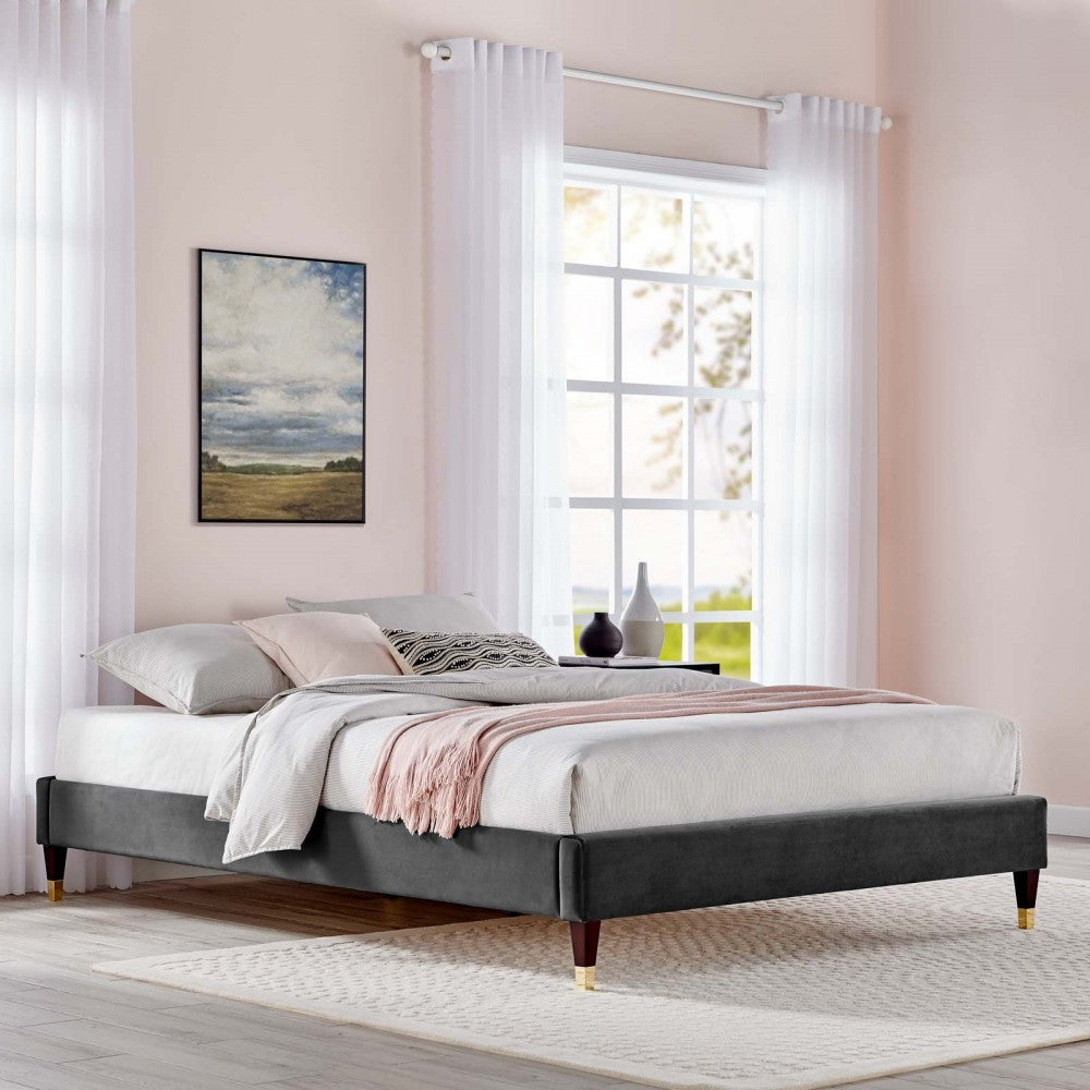 Harlow Full Performance Velvet Platform Bed Frame, Charcoal