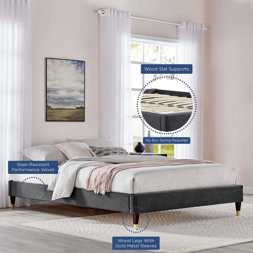 Harlow Full Performance Velvet Platform Bed Frame, Charcoal