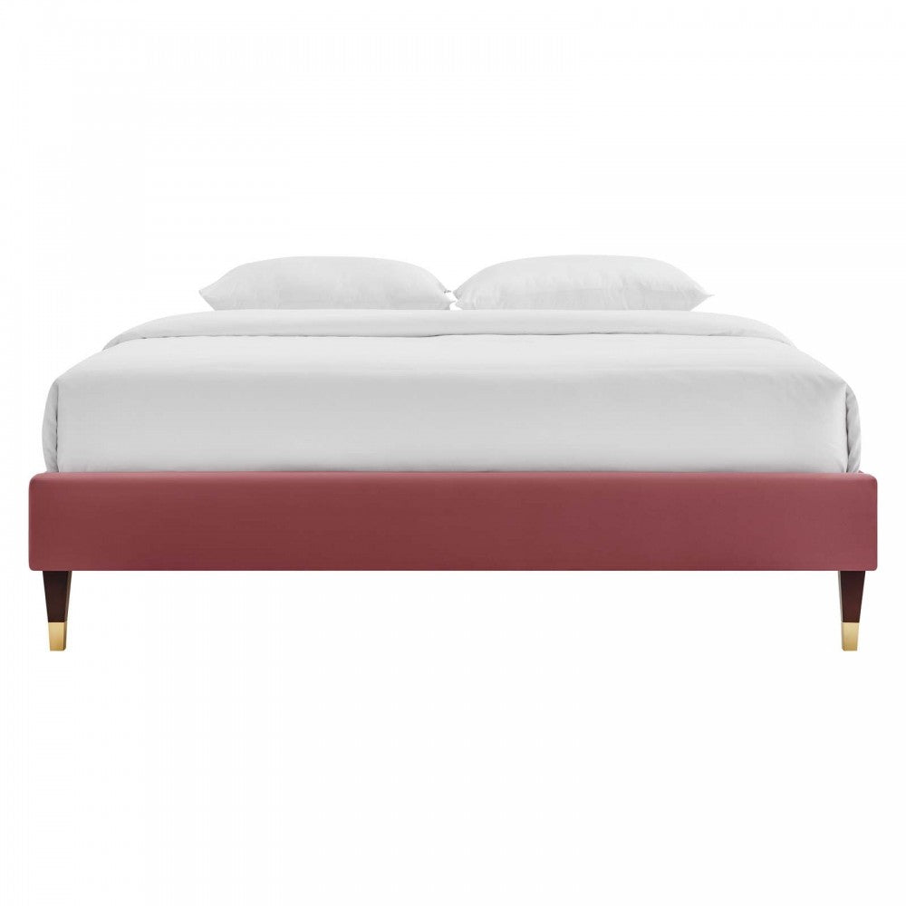 Harlow King Performance Velvet Platform Bed Frame, Dusty Rose