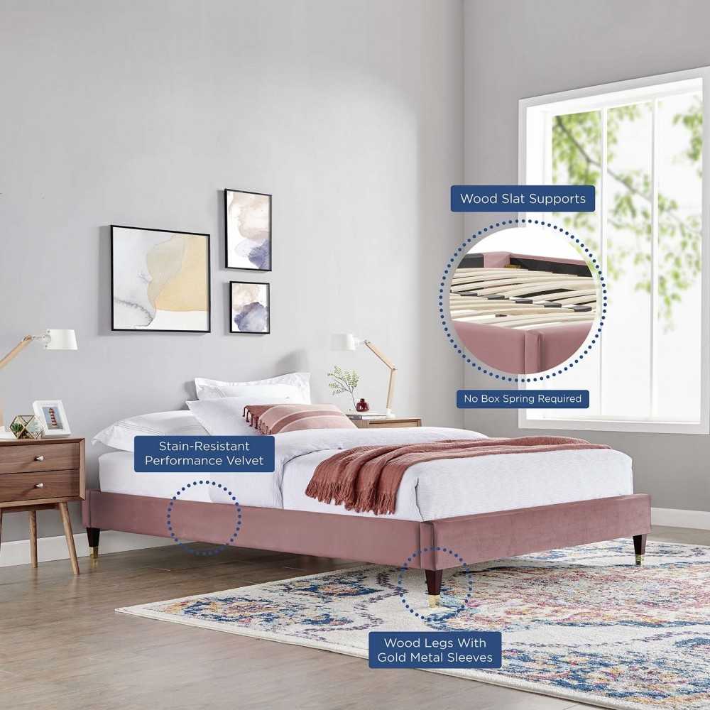 Harlow King Performance Velvet Platform Bed Frame, Dusty Rose