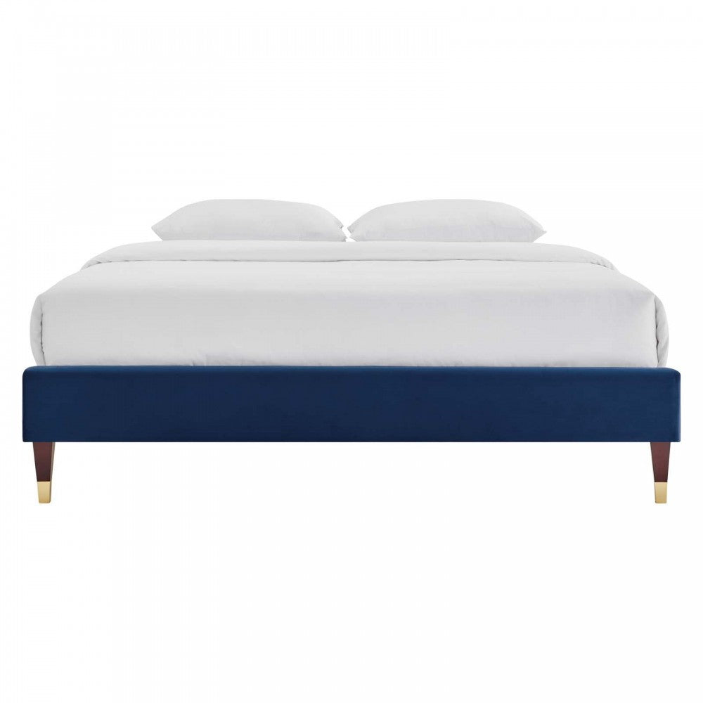 Harlow King Performance Velvet Platform Bed Frame, Navy