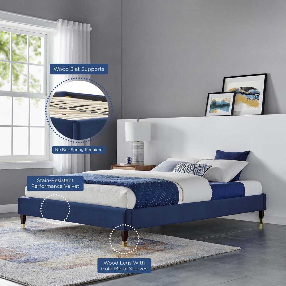 Harlow King Performance Velvet Platform Bed Frame, Navy