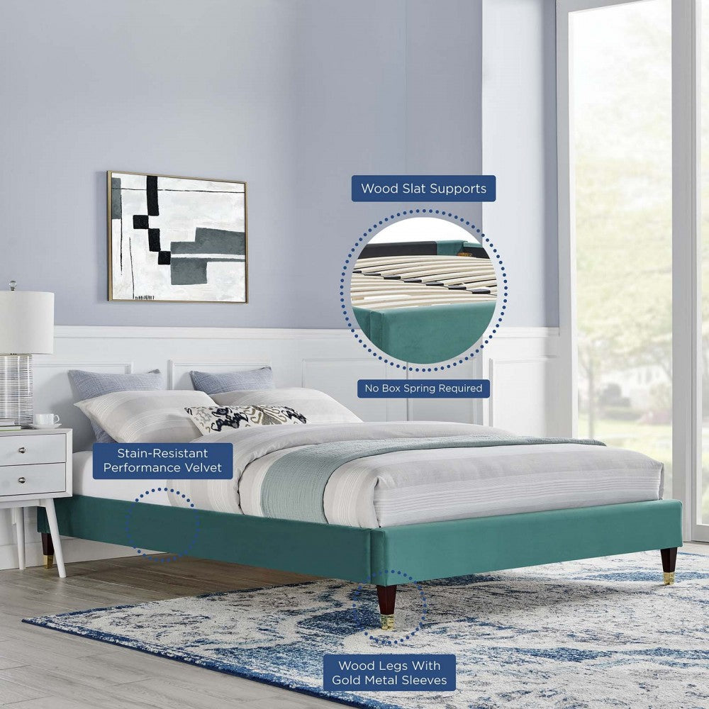 Harlow King Performance Velvet Platform Bed Frame, Teal