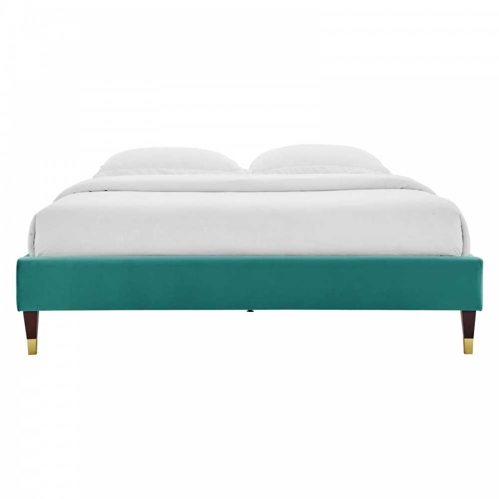 Harlow King Performance Velvet Platform Bed Frame, Teal