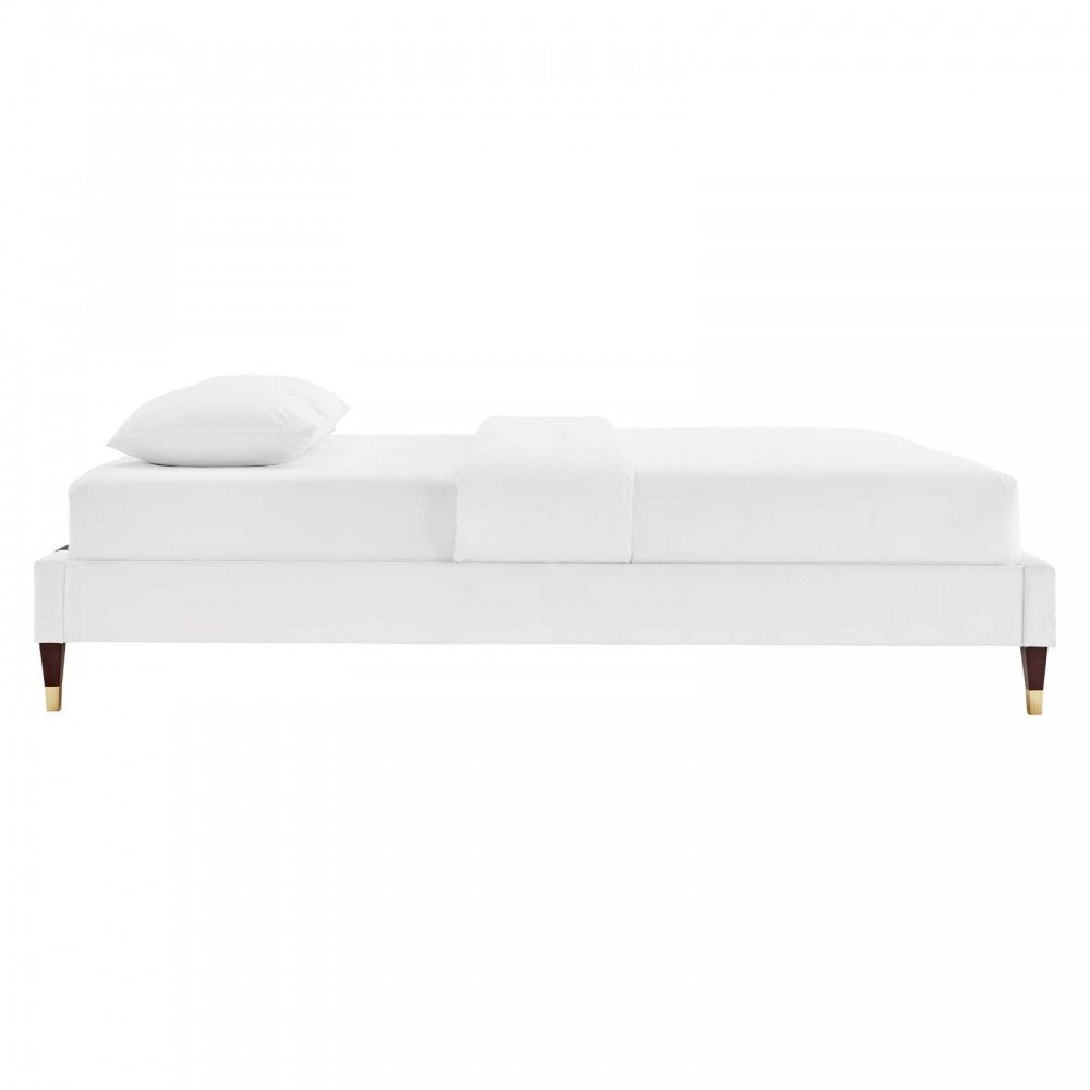 Harlow King Performance Velvet Platform Bed Frame, White