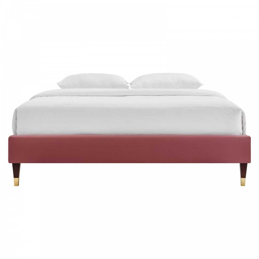 Harlow Queen Performance Velvet Platform Bed Frame, Dusty Rose
