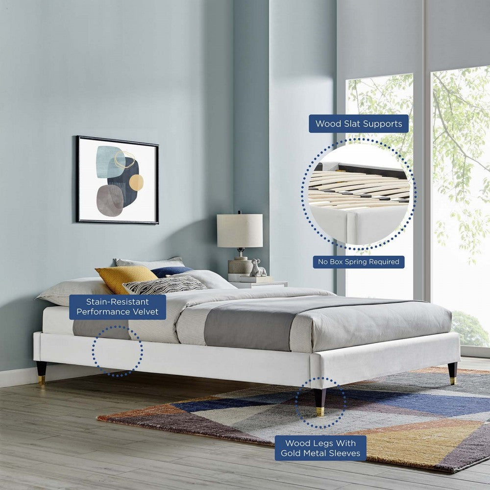 Harlow Queen Performance Velvet Platform Bed Frame, Light Gray