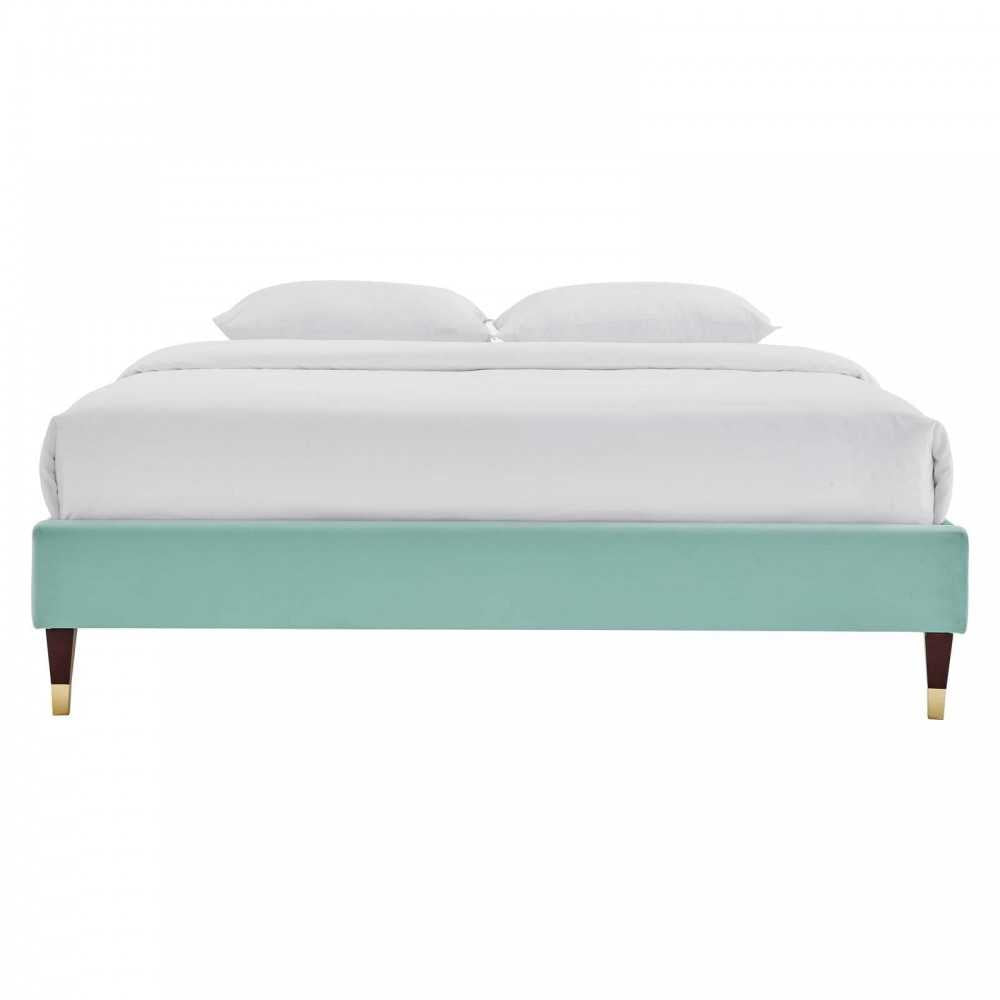 Harlow Queen Performance Velvet Platform Bed Frame, Mint