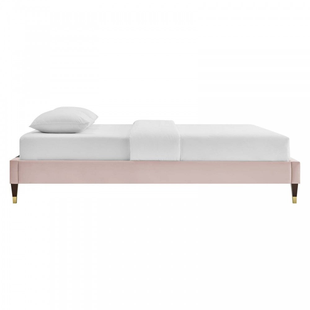 Harlow Queen Performance Velvet Platform Bed Frame, Pink