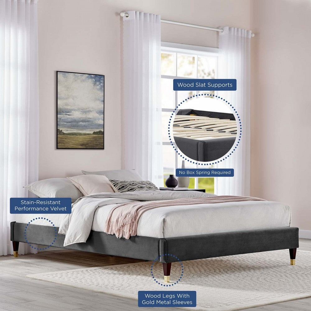 Harlow Queen Performance Velvet Platform Bed Frame, Charcoal