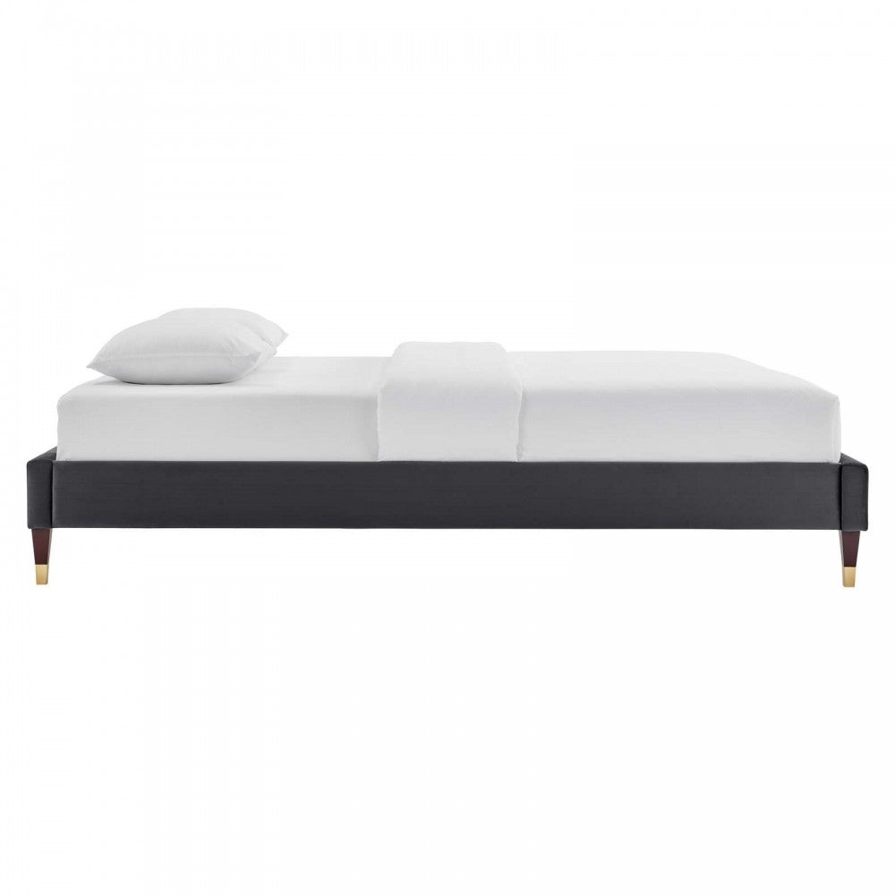 Harlow Queen Performance Velvet Platform Bed Frame, Charcoal